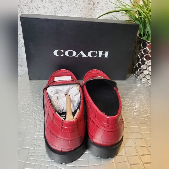 Coach NWB Joselyn Embossed Croc Loafers Dark Ruby Size 7B - Picture 11 of 16